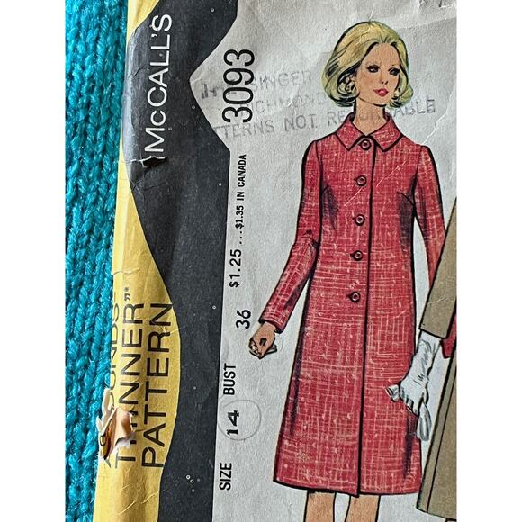 McCalls Sewing pattern 3093 Trench overcoat 1970s Size 14 - Picture 2 of 5